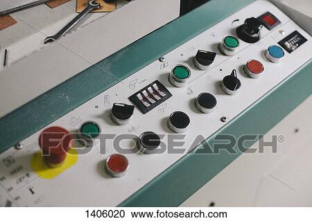 Stock Image - High angle view of a control panel in a factory. Fotosearch