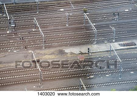 High angle view of railroad tracks View Large Photo Image Stock Image - High angle view of railroad tracks. Fotosearch