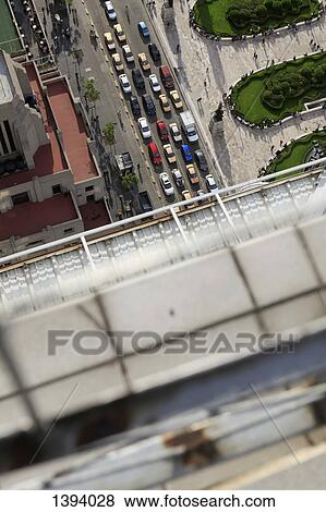 High angle view of vehicles on city street View Large Photo Image Stock Photo - High angle view of vehicles on city street. Fotosearch
