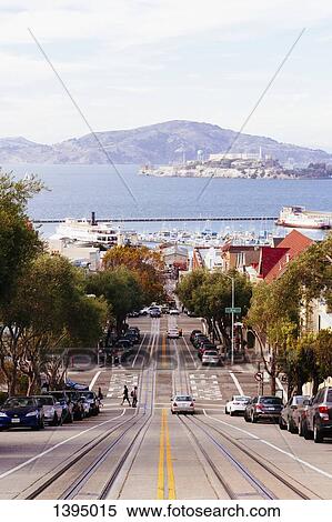 Hyde Street leading towards harbor against mountain View Large Photo Image Stock Photography - Hyde Street leading towards harbor against mountain. Fotosearch
