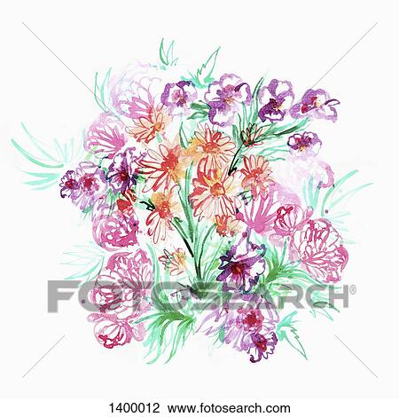 Illustration of beautiful flowers on white background View Large Illustration Drawing - Illustration of beautiful flowers on white background. Fotosearch