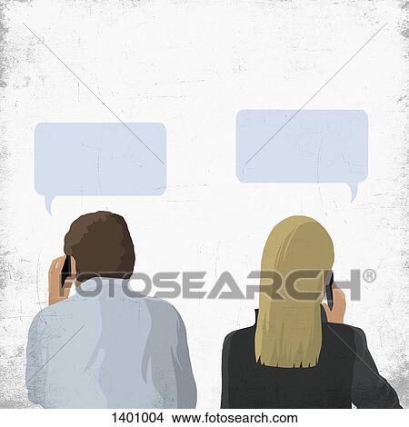 Illustration of business people using mobile phone with speech bubble on white background View Large Illustration Stock Illustration - Illustration of business people using mobile phone with speech bubble on white background. Fotosearch