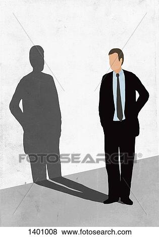 Stock Illustration - Illustration of businessman looking at his shadow on white wall. Fotosearch