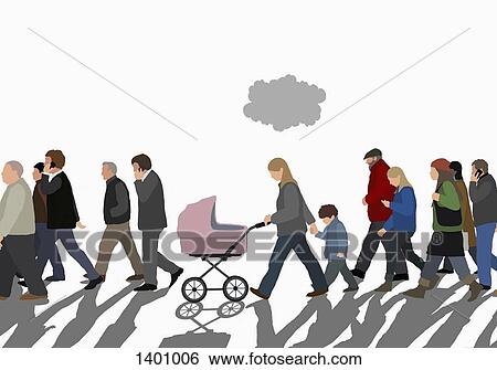Stock Illustration - Illustration of people walking on street against sky. Fotosearch