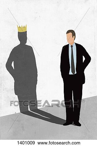 Stock Illustration - Illustrative image of businessman looking at his shadow wearing crown on white wall representing asp. Fotosearch