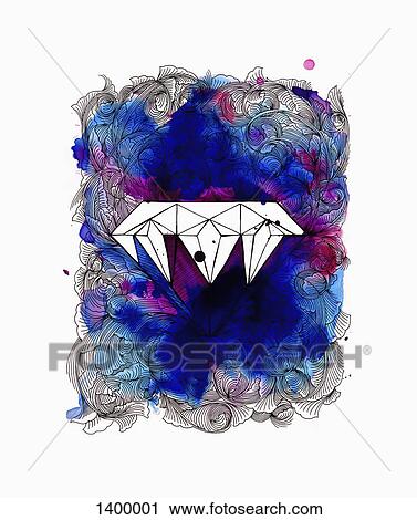 Illustrative image of diamond amidst designs on white background View Large Illustration Clip Art - Illustrative image of diamond amidst designs on white background. Fotosearch