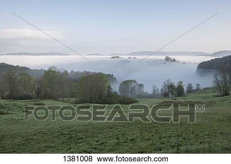 Scenic view of field in foggy weather against sky View Large Photo Image Stock Photo - Scenic view of field in foggy weather against sky. Fotosearch