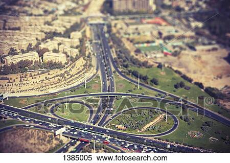 Stock Photography - "Tilt-shift image of highway in city, Tehran, Iran". Fotosearch