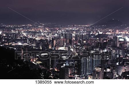 "View of illuminated cityscape at night, Hiroshima City, Japan" View Large Photo Image Stock Photography - "View of illuminated cityscape at night, Hiroshima City, Japan". Fotosearch