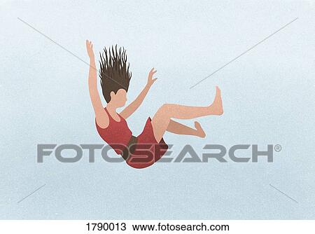 A woman falling against a blue background View Large Photo Image Stock Image - A woman falling against a blue background. Fotosearch