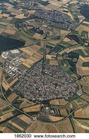 Aerial view city surrounded by rural farmland fields, Frankfurt, Germany View Large Photo Image Stock Image - Aerial view city surrounded by rural farmland fields, Frankfurt, Germany. Fotosearch