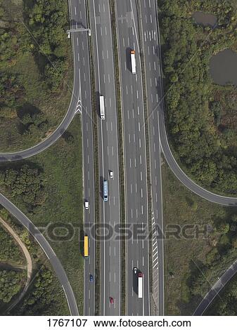 Stock Photo - Aerial view highway near Frankfurt, Hessen, Germany. Fotosearch