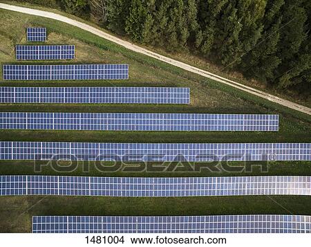 Aerial view of solar panels in field View Large Photo Image Picture - Aerial view of solar panels in field. Fotosearch