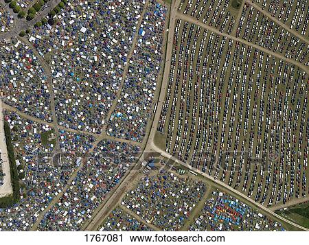 Stock Image - Aerial view of sunny Southside Festival, Neuhausen ob Eck, Baden-Wuerttemberg, Germany. Fotosearch