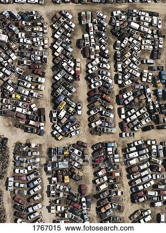 Aerial view old cars in junkyard, Bakersfield, California, USA View Large Photo Image Stock Photography - Aerial view old cars in junkyard, Bakersfield, California, USA. Fotosearch