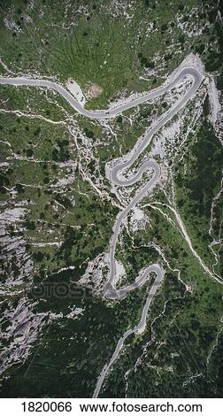 Aerial view road winding through Drei Zinnen Nature Park, South Tyrol, Italy View Large Photo Image Stock Photograph - Aerial view road winding through Drei Zinnen Nature Park, South Tyrol, Italy. Fotosearch