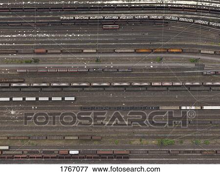 Aerial view trains at shunting yard near Cologne, North Rhine-Westphalia, Germany View Large Photo Image Stock Photo - Aerial view trains at shunting yard near Cologne, North Rhine-Westphalia, Germany. Fotosearch
