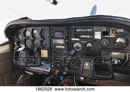Stock Photo - Airplane cockpit instruments and gauges. Fotosearch