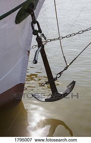 Anchor hanging alongside boat View Large Photo Image Stock Photo - Anchor hanging alongside boat. Fotosearch