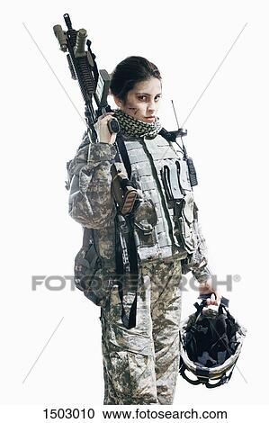 Army soldier carrying rifle and helmet standing against white background View Large Photo Image Stock Image - Army soldier carrying rifle and helmet standing against white background. Fotosearch