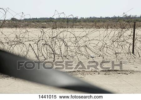Barbed wire fence on field View Large Photo Image Stock Photography - Barbed wire fence on field. Fotosearch