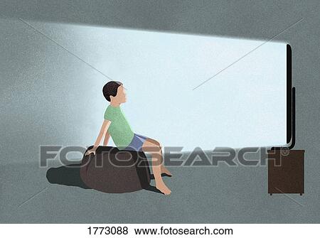 Boy watching TV View Large Photo Image Stock Photo - Boy watching TV. Fotosearch
