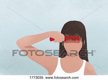 Brunette woman combing bangs View Large Photo Image Stock Photography - Brunette woman combing bangs. Fotosearch