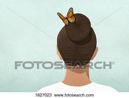 Butterfly in womans hair View Large Photo Image Stock Image - Butterfly in womans hair. Fotosearch