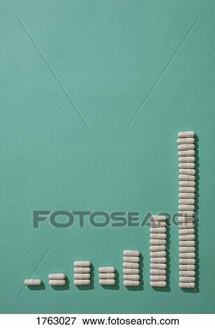 Capsules forming ascending bar graph on green background View Large Photo Image Stock Photo - Capsules forming ascending bar graph on green background. Fotosearch