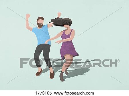 Stock Photography - Carefree couple dancing on blue background. Fotosearch