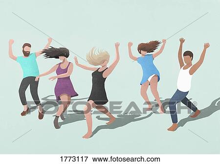 Carefree friends dancing on blue background View Large Photo Image Stock Photo - Carefree friends dancing on blue background. Fotosearch
