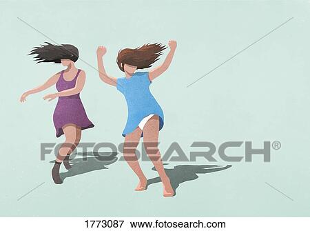 Carefree women dancing on blue background View Large Photo Image Stock Photo - Carefree women dancing on blue background. Fotosearch