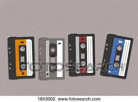 Stock Image - Cassette tapes in a row. Fotosearch