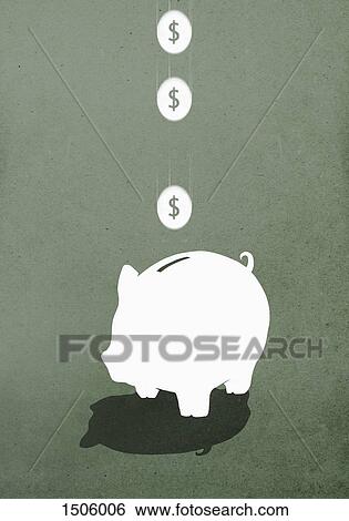 Coins falling in piggy bank against gray background View Large Photo Image Stock Photograph - Coins falling in piggy bank against gray background. Fotosearch