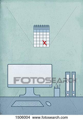 Picture - Computer and files on office desk. Fotosearch