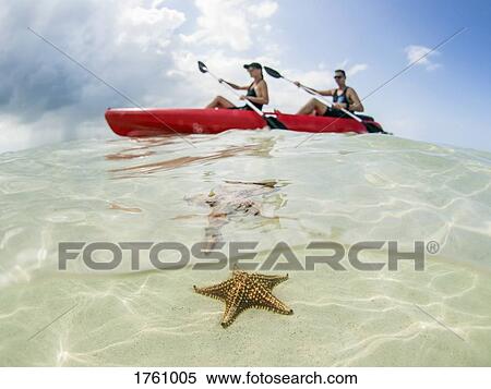 Couple kayaking on ocean at Starfish Beach, Grand Cayman, Cayman Islands View Large Photo Image Stock Photography - Couple kayaking on ocean at Starfish Beach, Grand Cayman, Cayman Islands. Fotosearch