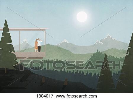 Couple looking at idyllic, sunny mountain and forest view from glass house View Large Photo Image Stock Photo - Couple looking at idyllic, sunny mountain and forest view from glass house. Fotosearch
