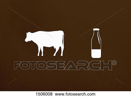 Cow and milk bottle against brown background View Large Photo Image Stock Photo - Cow and milk bottle against brown background. Fotosearch