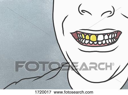 Stock Photo - Cropped image of man with gold tooth against gray background. Fotosearch