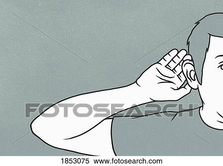 Curious man eavesdropping, cupping ear with hand View Large Photo Image Stock Photography - Curious man eavesdropping, cupping ear with hand. Fotosearch