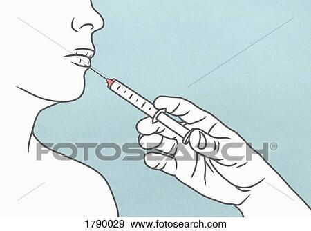 Stock Photo - Detail of hand using syringe to make injection in womans lips. Fotosearch