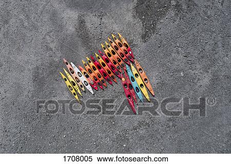 Directly above view of colorful canoes at beach, Anchorage, Alaska, USA View Large Photo Image Stock Photography - Directly above view of colorful canoes at beach, Anchorage, Alaska, USA. Fotosearch