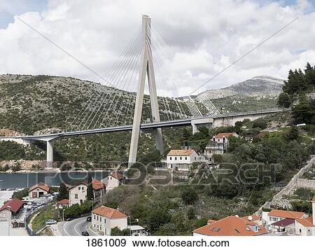 Franjo Tudjman bridge and village houses, Dubrovnik, Croatia View Large Photo Image Stock Photo - Franjo Tudjman bridge and village houses, Dubrovnik, Croatia. Fotosearch