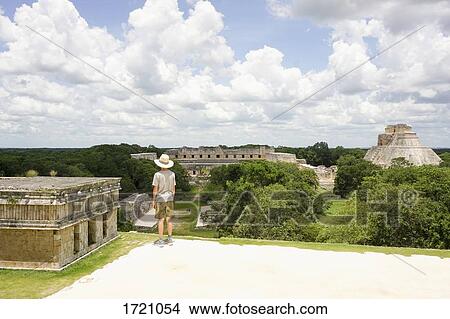 Full length of boy looking at pyramids against cloudy sky, Uxmal, Yucatan, Mexico View Large Photo Image Picture - Full length of boy looking at pyramids against cloudy sky, Uxmal, Yucatan, Mexico. Fotosearch