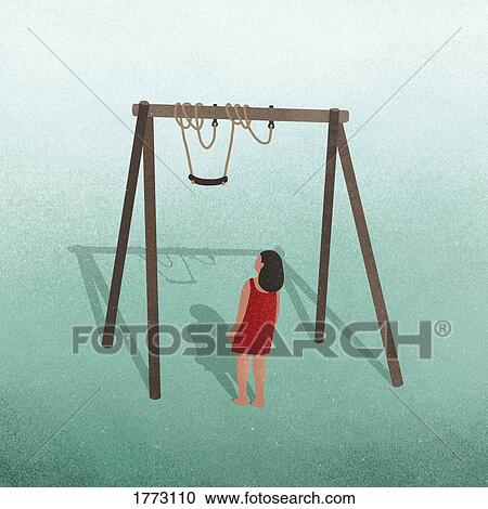 Girl looking up at tangled swing View Large Photo Image Stock Image - Girl looking up at tangled swing. Fotosearch