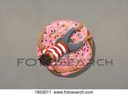 Girl relaxing on large donut with sprinkles View Large Photo Image Stock Image - Girl relaxing on large donut with sprinkles. Fotosearch