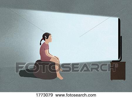 Girl watching TV View Large Photo Image Stock Photo - Girl watching TV. Fotosearch