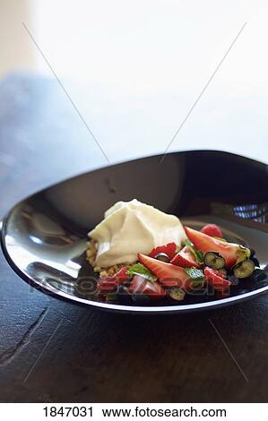 Gourmet strawberry and cream dessert View Large Photo Image Stock Image - Gourmet strawberry and cream dessert. Fotosearch