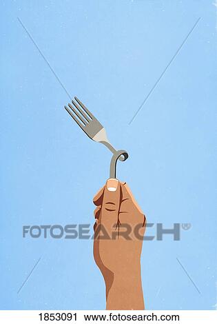 Hand holding twisted fork View Large Photo Image Stock Image - Hand holding twisted fork. Fotosearch