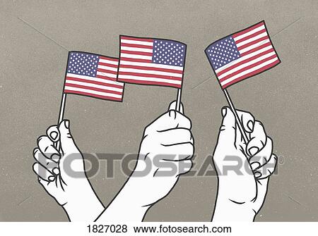 Hands waving small American flags View Large Photo Image Stock Photo - Hands waving small American flags. Fotosearch